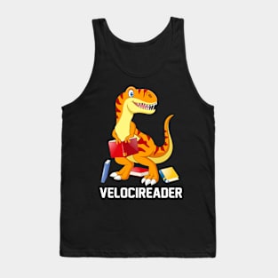 Velocireader Funny Velociraptor Dinosaur Reading Book Lover Tank Top